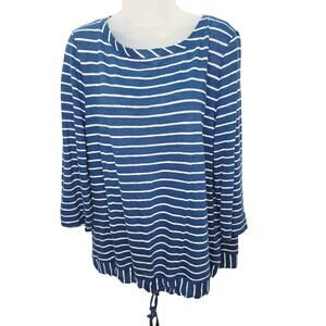 J. Jill Linen Blend Striped Top Women's XL Blue White 3/4 Sleeve Casual Boho